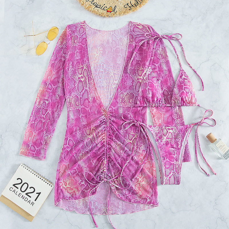 Halter Long Sleeve Two Piece Swimsuit Printed Sexy Three Piece Bikini Swimsuit Bella Mia